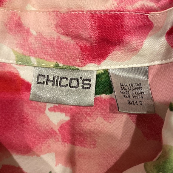 Chico's White Cotton Stretch Collared Blazer w/ Watercolor Floral Print Size 0 - Picture 5 of 13